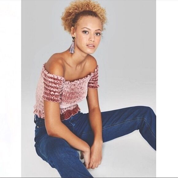 AEROPOSTALE | Dusty Purple Off the Shoulder Smocked Velvet Top Women’s Size M - Picture 8 of 8